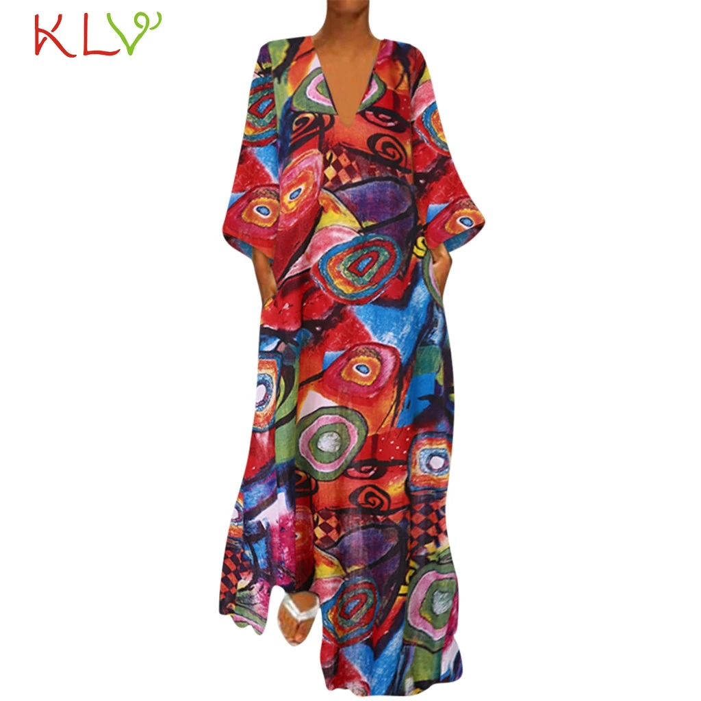 Женское платье с длинным рукавом принтом размеры до 5XL|Женские платья| |