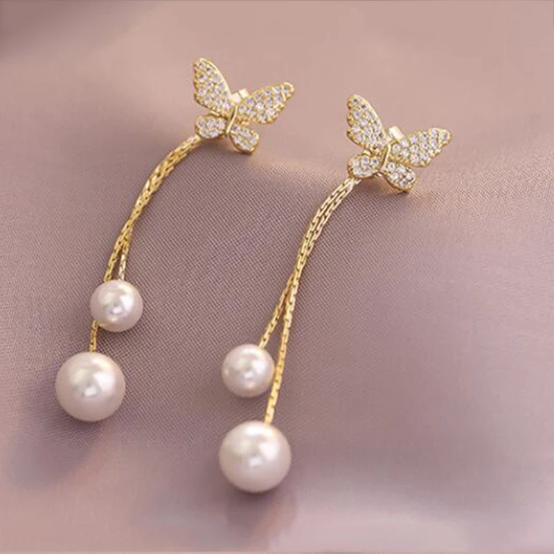 2 шт./компл. чувственные женские серьги с жемчугом в виде бабочек украшением