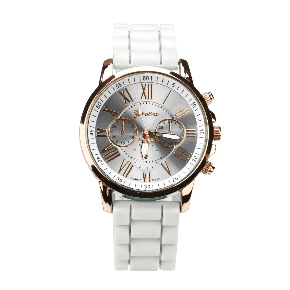 

Women Luxury Watches Geneva Roman Numerals Silicone Jelly Gel Quartz Analog Wrist Watch White Simplicity Round Elegant Reloj