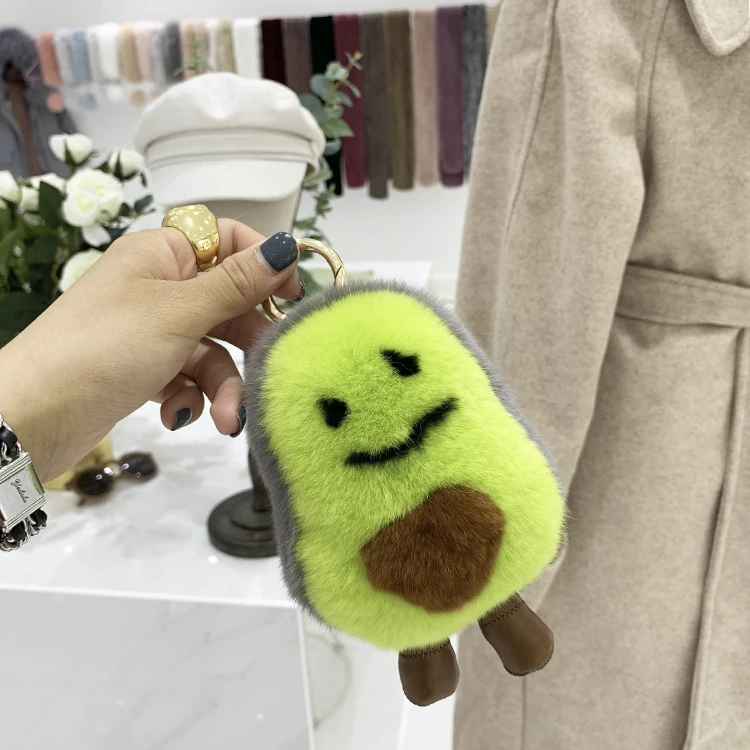 INS милые натуральные меховые Подвески Девушка сердце авокадо брелок подвеска для