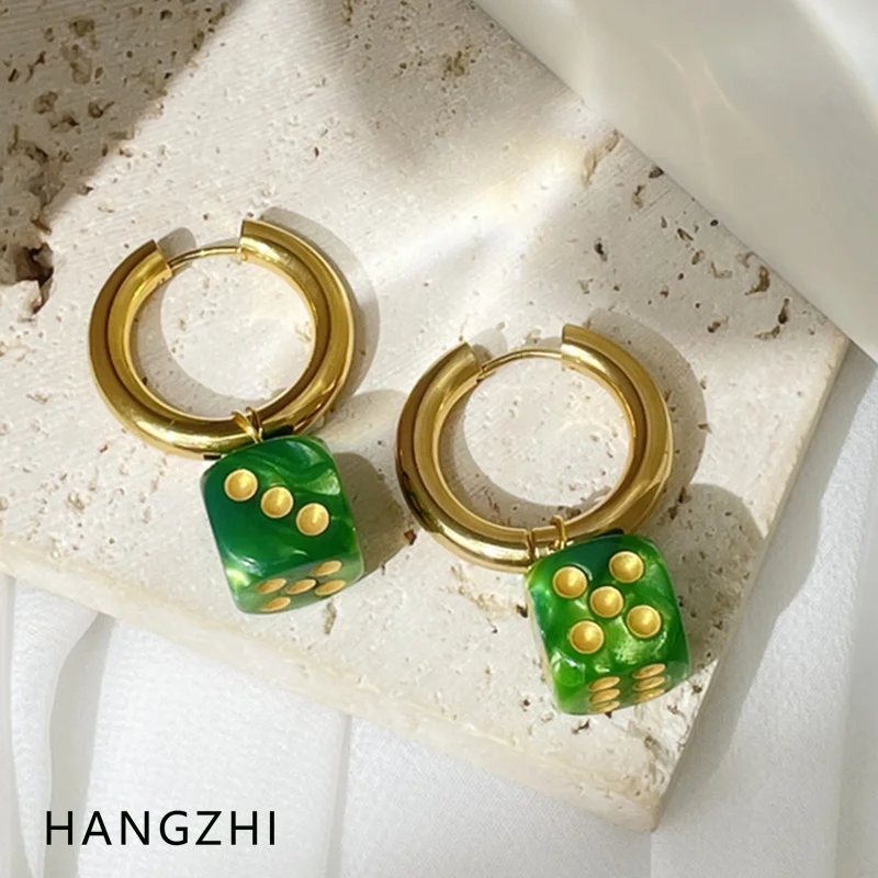 

HANGZHI Halo цветные игральные кости акриловые подвески металлические медные круглые геометрические висячие серьги женские новые модные Висячи...