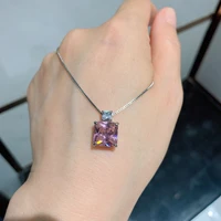 funmode sparkling pink square cubic zircon charms necklace pendant for women dress accessories bisuteria fn82