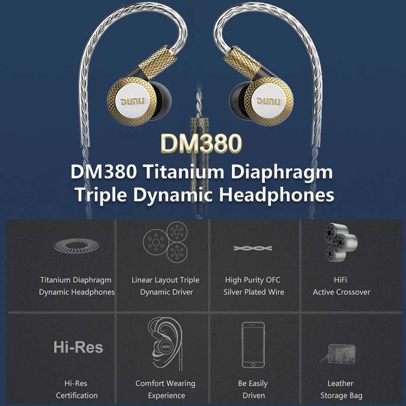 DUNU DM380 Linearlayout тройной титановый мембранный драйвер наушники-вкладыши HiFi активный кроссовер с микрофоном/3 кнопки Легко управляемый