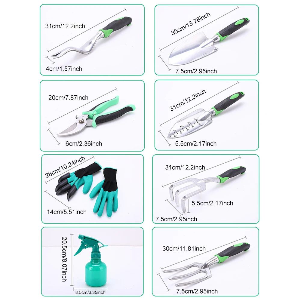 

13pcs Ergonomic Handle Aluminium Alloy Garden Tool Set Scissor Bonsai Starter Outdoor Work Planting Shovel Accessories Pruner