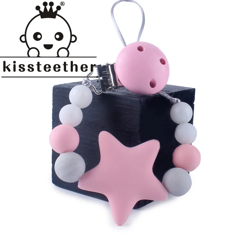 

Kissteether New BPA Free Silicone Dummy Pacifier Clips Chain Big Star Pendant Nursing Teething Gift for Newborn Baby Molar Gifts
