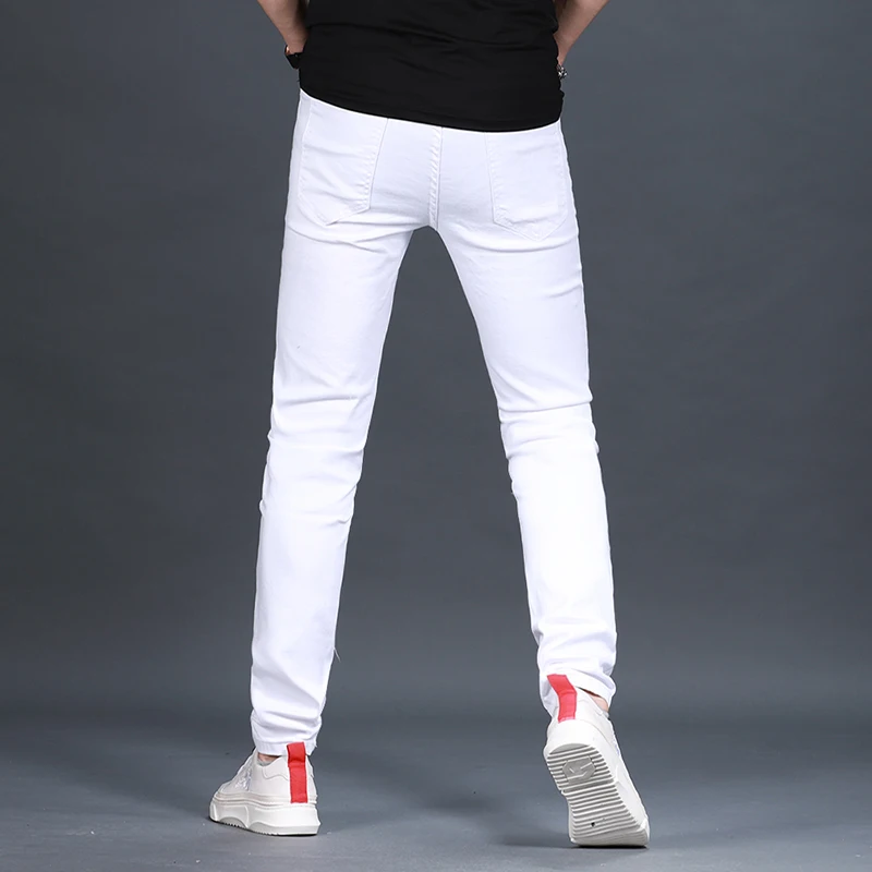 Summer Men's Slim Fit White Jeans Fashion Korean Style Cotton Lightweight Denim Pants