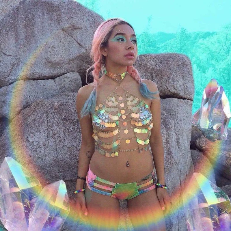 Boho блестки цепи для тела Топ пляжная цепь бикини бюстгальтер Мода жгут Шарм