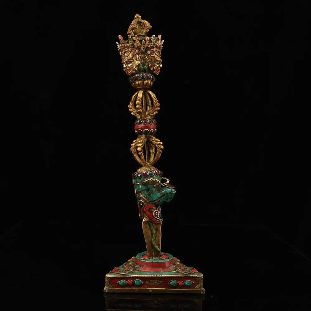 

wedding decoration Tibetan monastery copper inlaid gemstones painted gold tantra Puba King Kong lowered the magic pestle