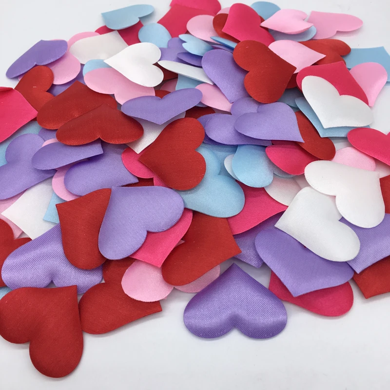 100 шт 3,5 см DIY сердце свадебные украшения из лепестков Атлас золото серебро ткань Сердце Конфетти свадебный Декор поставки