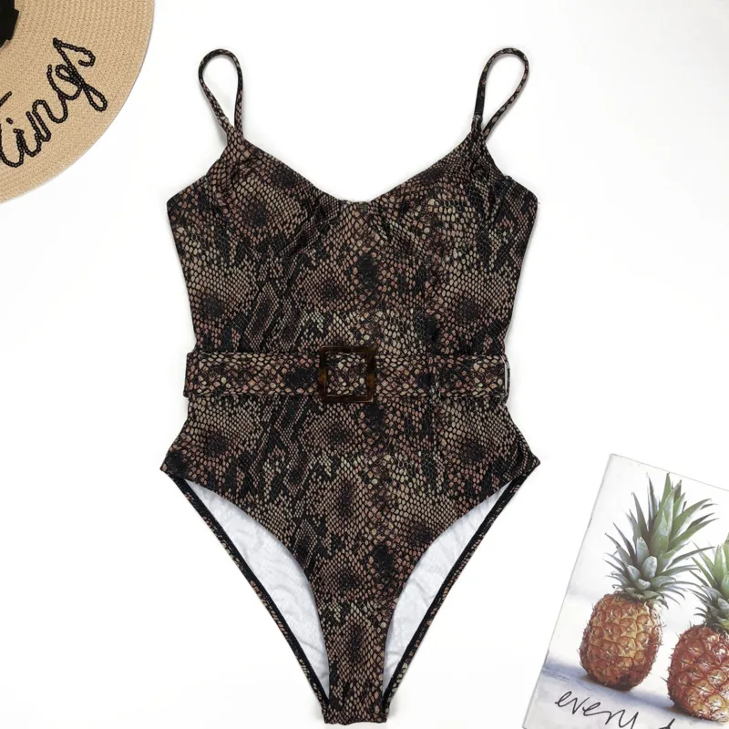 Женский цельный купальный костюм сексуальный Змеиный пояс высокая талия бикини