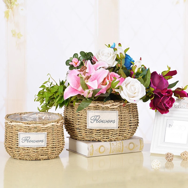 Плетеная корзина для цветов ручной работы плетеная белья плетеный органайзер