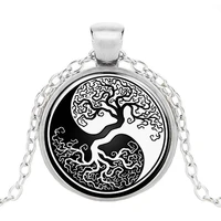 black white yin yang tree of life art photo cabochon glass pendant necklace jewelry accessories for womens mens creative gifts