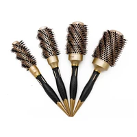 new handle gold hair round ceramic brush boar bristle hairdressing thermal brush for hair curling aluminum barrel comb 4 sizes