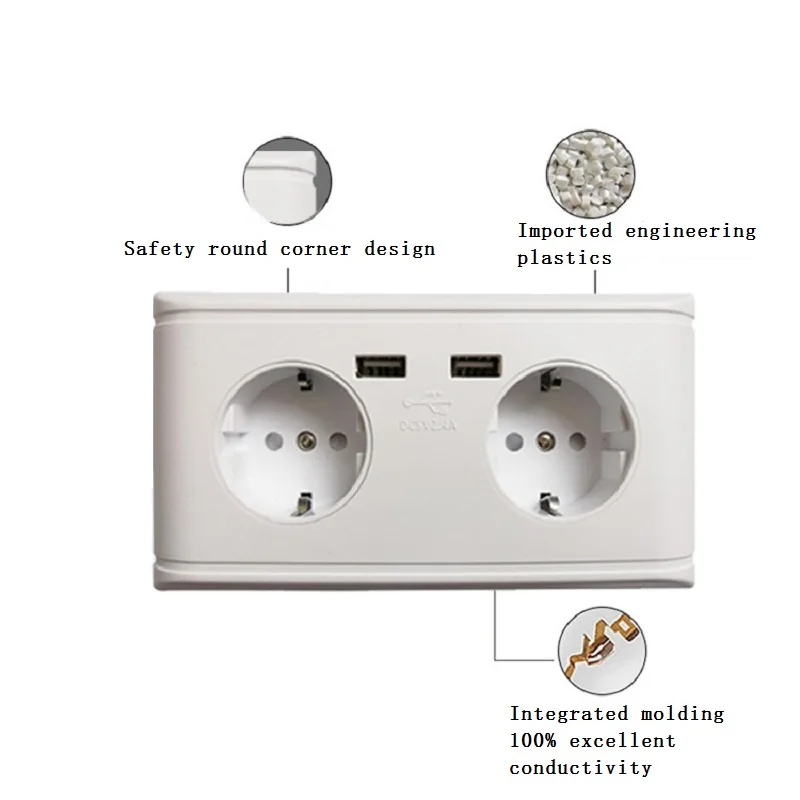 Настенное зарядное устройство с двойным USB портом немецкий/французский адаптер