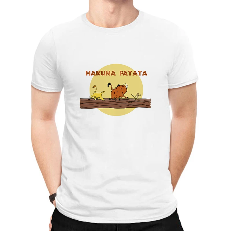 LUSLOS HAKUNA MATATA/мужская футболка больших размеров, летние футболки с коротким рукавом с изображением Льва и короля, белые футболки с принтом из мультфильма