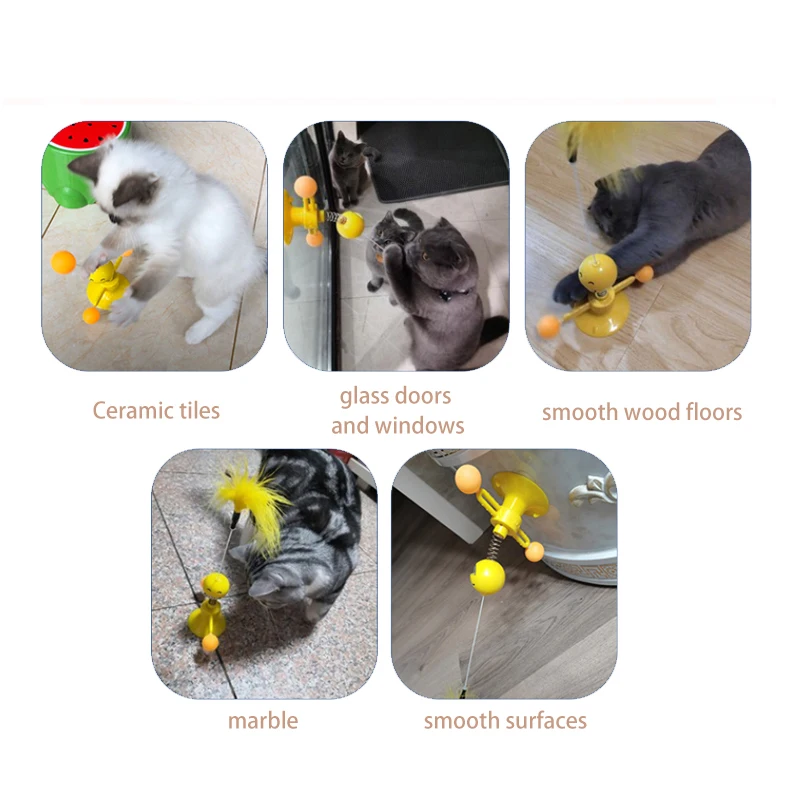 

Cat Toy Tease Cat Stick Spring Little Yellow Man Long Rod Feather Ball Toy Tumbler Small Suction Cup Puzzle Artifact