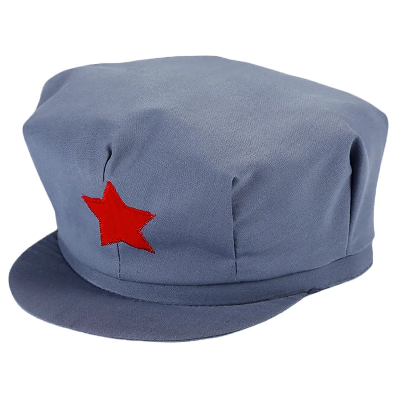 

Blue Chinese Red Army Hats For Children Adults Five-pointed Star Liberation Hat Old Time Funny Hat Props Stage Performance