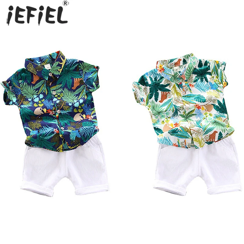 

Летняя детская одежда для мальчиков с коротким рукавом и цветочным принтом