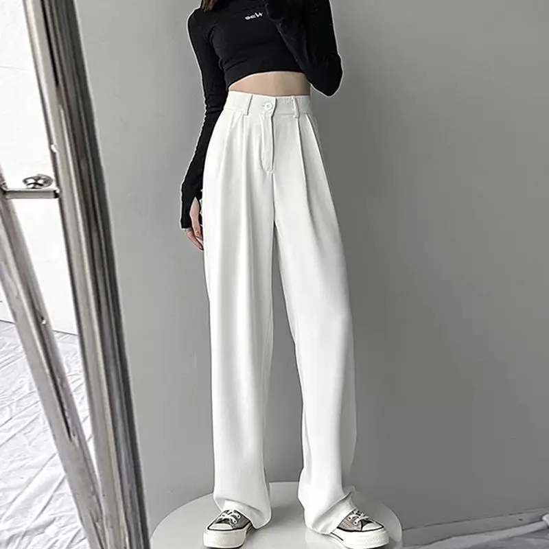 

Women 2021 Spring Summer Fashion High Waist Loose Pants Female Solid Color Long Pants Ladies Casual Wide-leg Trousers E119