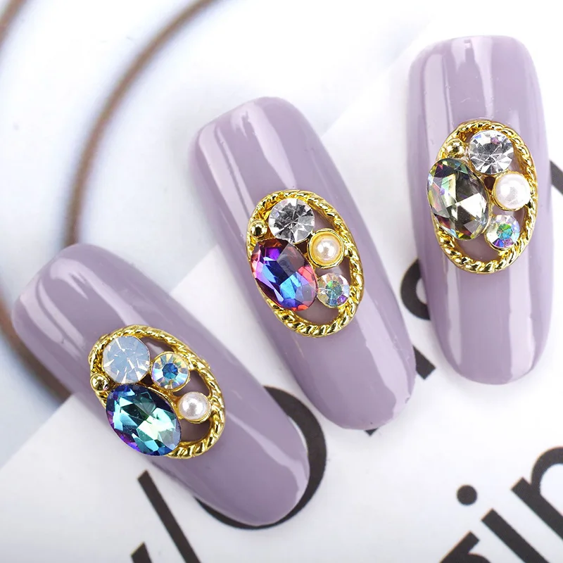 

nail alloy rhinestone accessories oval water gradient rhinestone metal serging pearl nails