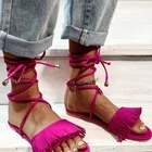 Женские туфли 2021, женские сандалии на плоской подошве, босоножки со шнуровкой, Женская Винтажная обувь с кисточками, летняя пляжная обувь в римском стиле