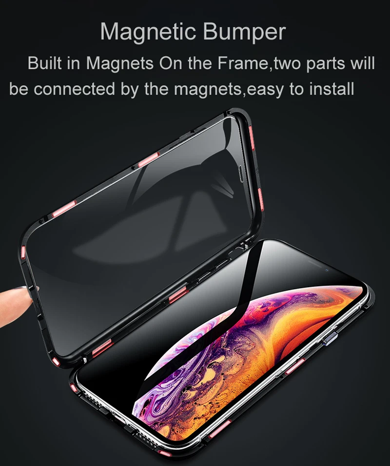 Магнитный металлический чехол 360 для iPhone 11 7 8 Plus X 10 XS Max прозрачный стеклянный Pro