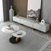 Modern Minimalist Stainless Steel Living Room Rotating Large And Small Round Coffee Table Light Luxury Rock Board Tv Cabinet