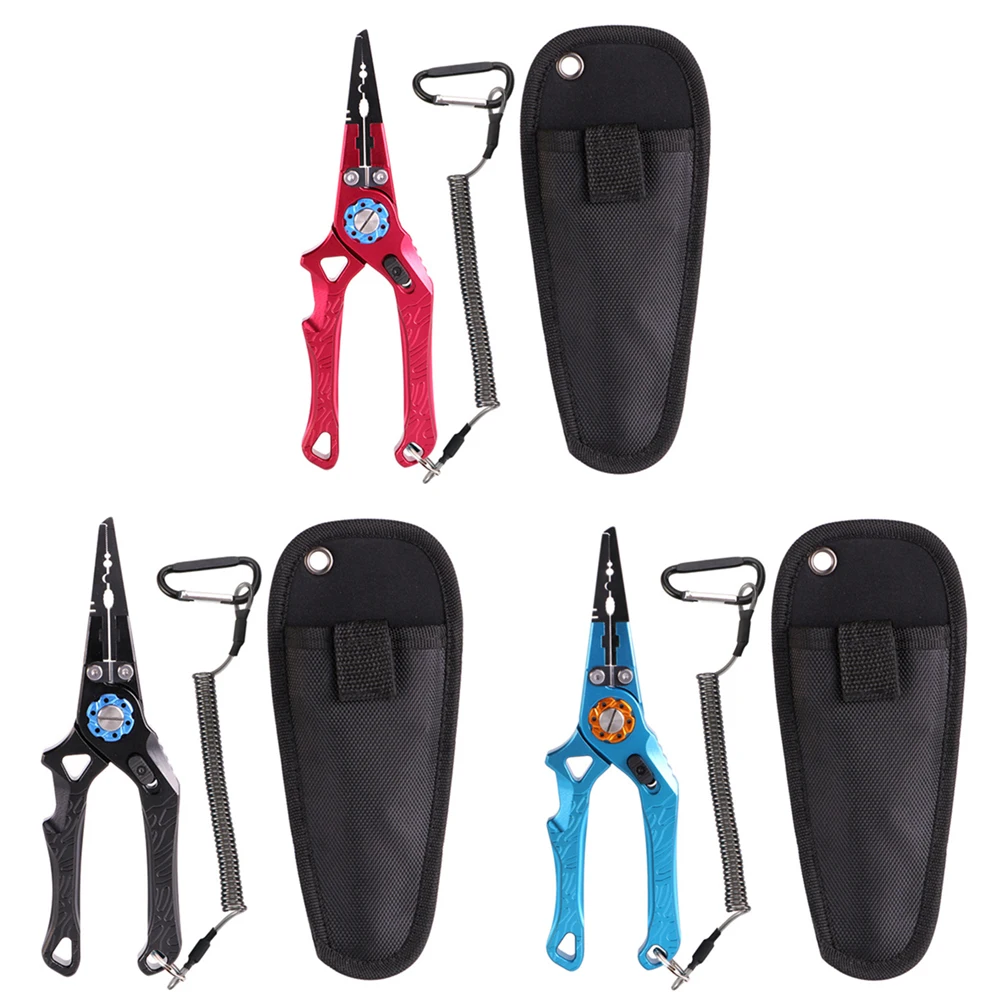 

New Aluminum Alloy Fishing Pliers Split Ring Cutters Fishing Holder Tackle with Sheath & Retractable Tether Combo Hooks Remover