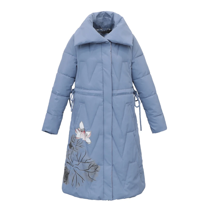 

2020 Winter New Down jacket Women Long Temperament Loose embroidered ethnic wind Coat Fashion Casual White duck down Parka W168