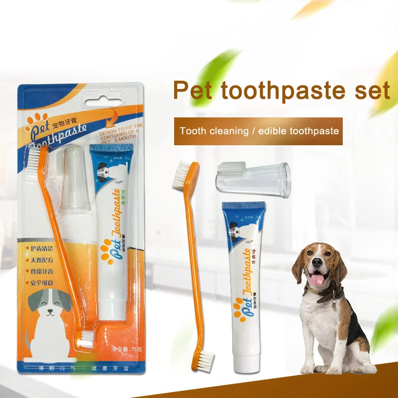 

Pet toothbrush Set Healthy Edible Toothpaste Dog Cats Mouth Oral Teeth Cleaning Care Supplies Vanilla Beef Taste Pet Accessories