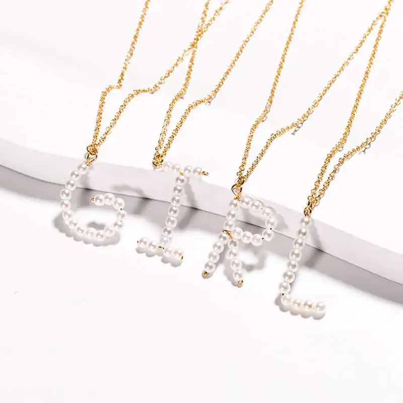 26 Letter Pearl Necklace Handmade Initial Necklaces Elegant Name Chain Gift For Women Girl | Украшения и аксессуары
