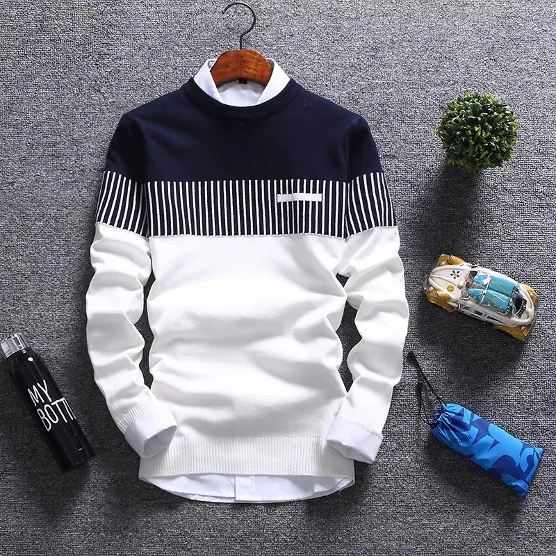 

Autumn Winter Men's Pullover Wool Slim Fit Striped Knitted Sweaters Mens Brand Clothing Casual Pull Homme Hombre ملابس رجاليه