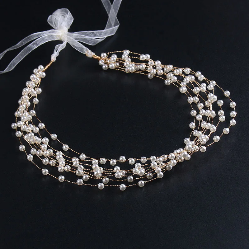 Pearl headpiece Свадебные аксессуары для волос ручной работы, новая голова тиары, Хрустальный головной убор, Женская Брошь из горного хрусталя для девочек, пышные жемчужные тиары и короны - Окраска металла: Pearl headpiece