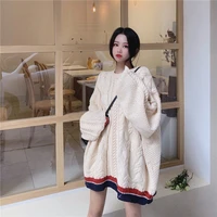 autumn and winter new color matching long sleeved sweater coat lazy style student loose plus velvet thick thick warm sweater