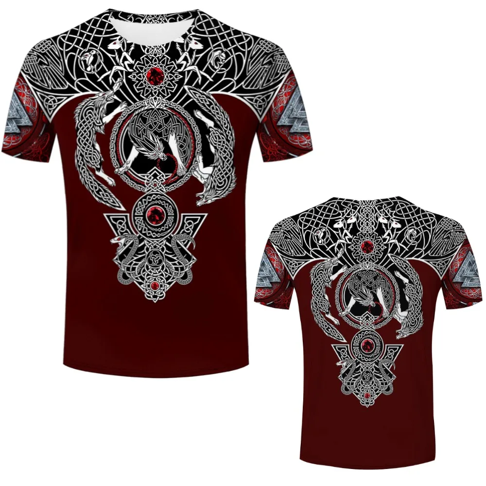 XS 7XL Новая модная мужская футболка с 3d рисунком татуировки викингов летняя
