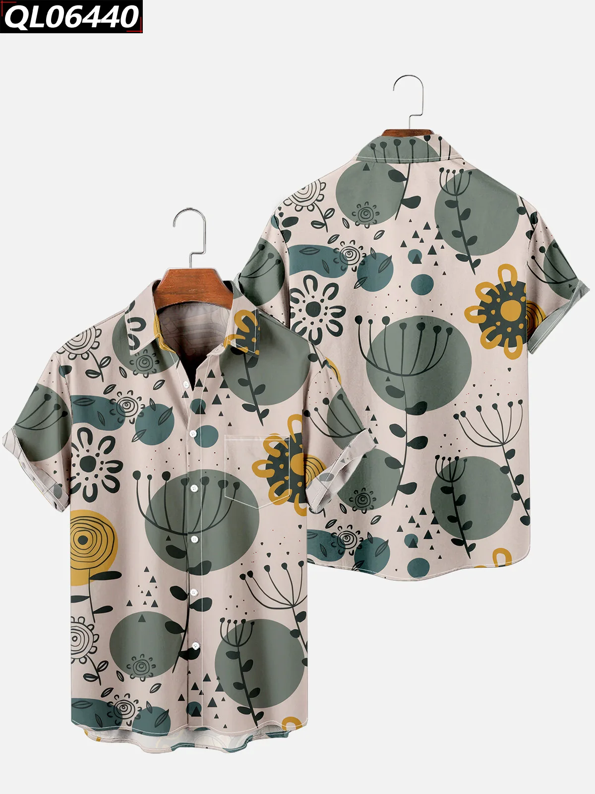

2021 New Men's Casual Trend Harajuku Spring/Summer Plaid Shirt Short Sleeve Chest Pocket Design Fashion Print Button 97