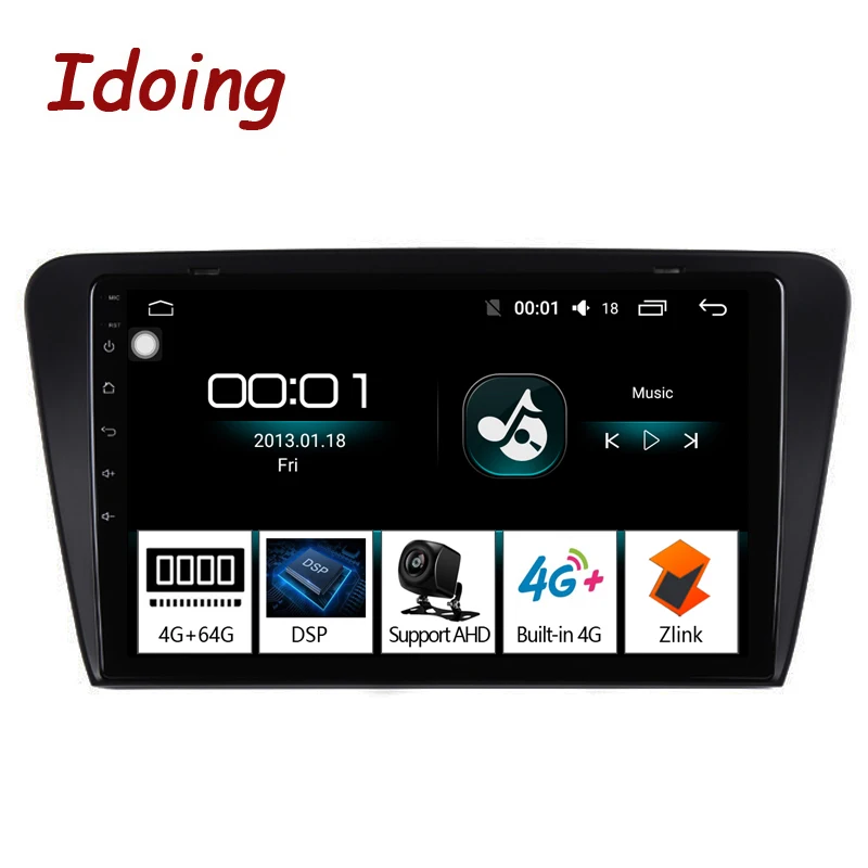 Автомобильный мультимедийный плеер Idoing 10 2 дюйма IPS 2.5D 4 Гб + 64 ГБ 1Din Android GPS для Skoda