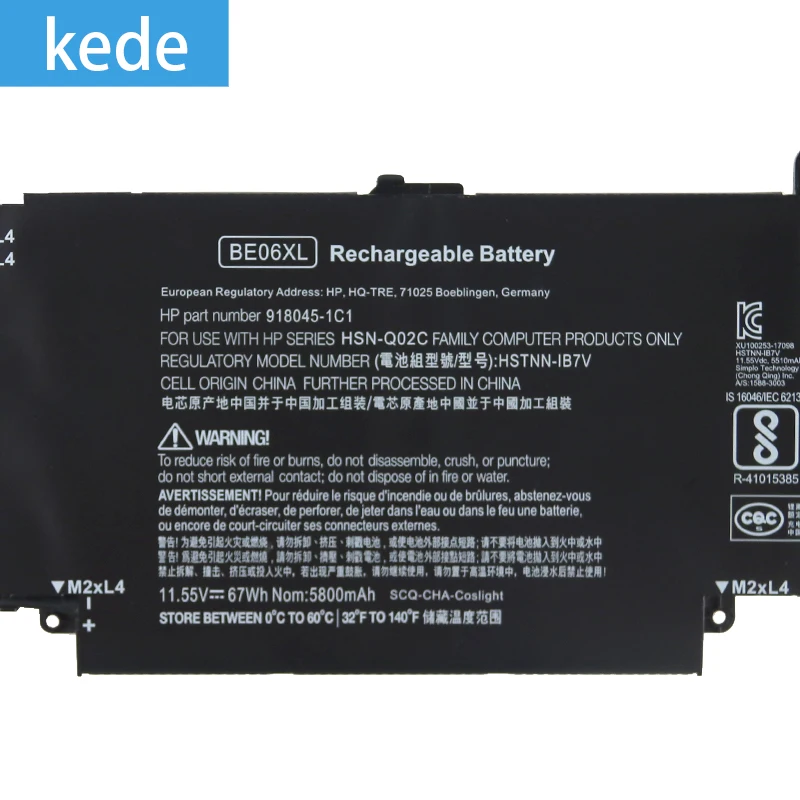 Оригинальный аккумулятор Kede BE06XL для ноутбука HP Elitebook Folio 1040 G4 918045-1C1 918180-855 HSTNN-DB7Y 67Wh