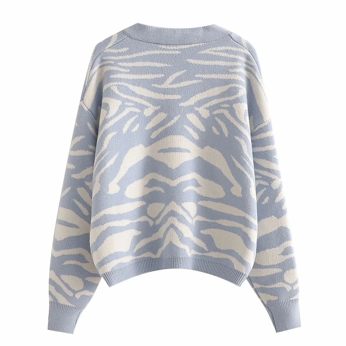 

Toppies 2021 Autumn Striped Jacquard V-neck Cardigan Sweater Women's Contrast Color Loose Knit Jacket Coat