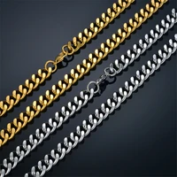 gold and silver color solid necklace curb cuban chains link men choker stainless steel male female accessories fashion wholesale