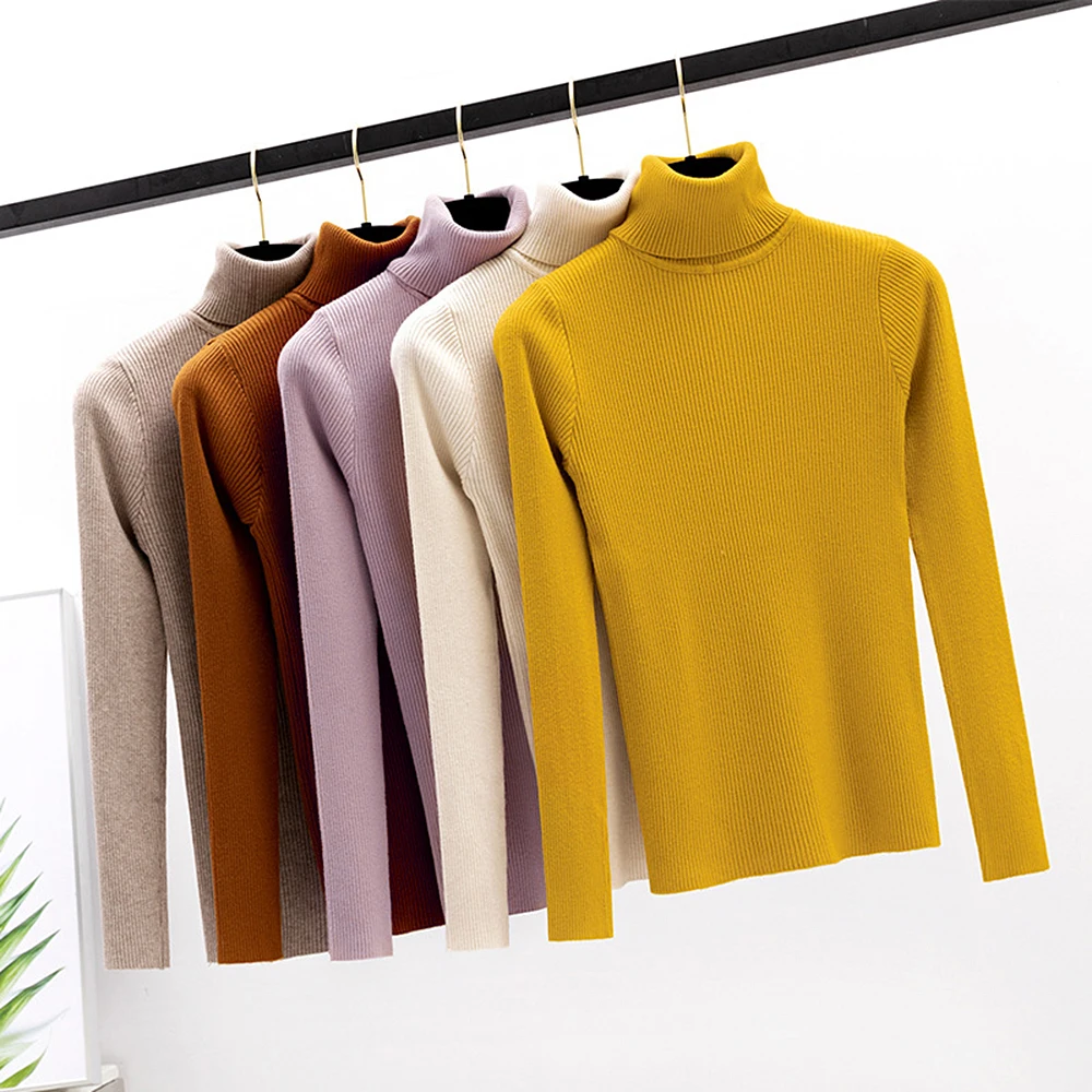 2019 Women Sweater Slim Half High Collar Elasticity Pullovers For Bottoming Knited Jumper Casual Winter Warm Woman | Женская одежда