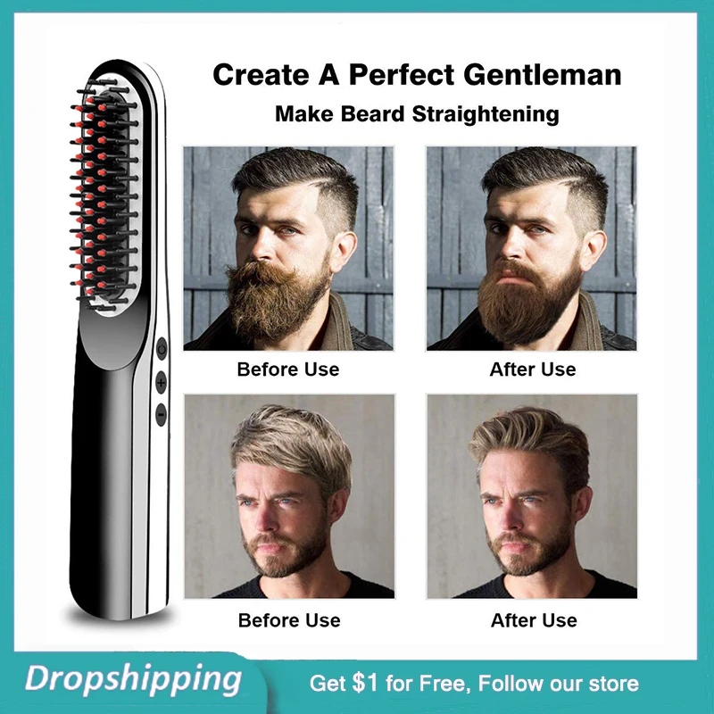 Выпрямитель для бороды щетка USB Беспроводная зарядка расческа волос портативная