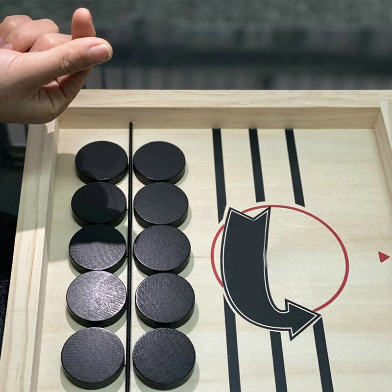 

Newest Table Hockey Paced Sling Puck Board Wood Sling Puck Game Indoor Portable Board Fast Slingpuck Board Games For Kids