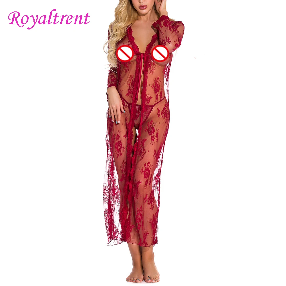 Большой размер длинный халат перспективный кружевной сексуальное нижнее белье с