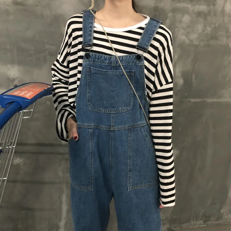 

Jumpsuits Women Straight Solid Trendy Students All-match Korean Style Streetwear Denim Womens Jumpsuit Black Oversize Clothes