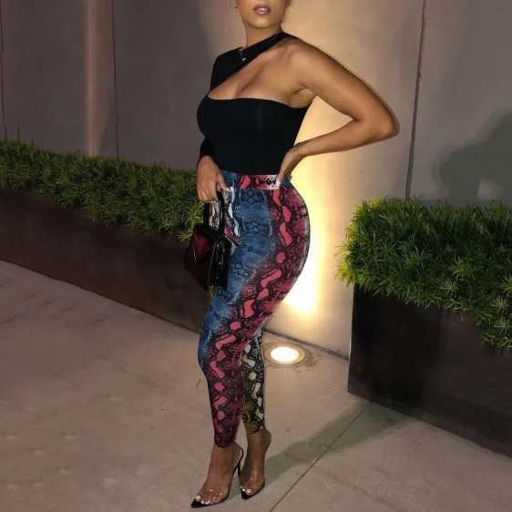 

Pencil Pants Skinny For Women Strech High Waisted Printed Ankle Length Fashion Elegant Evening Night Club Wear Long Trousers Hot
