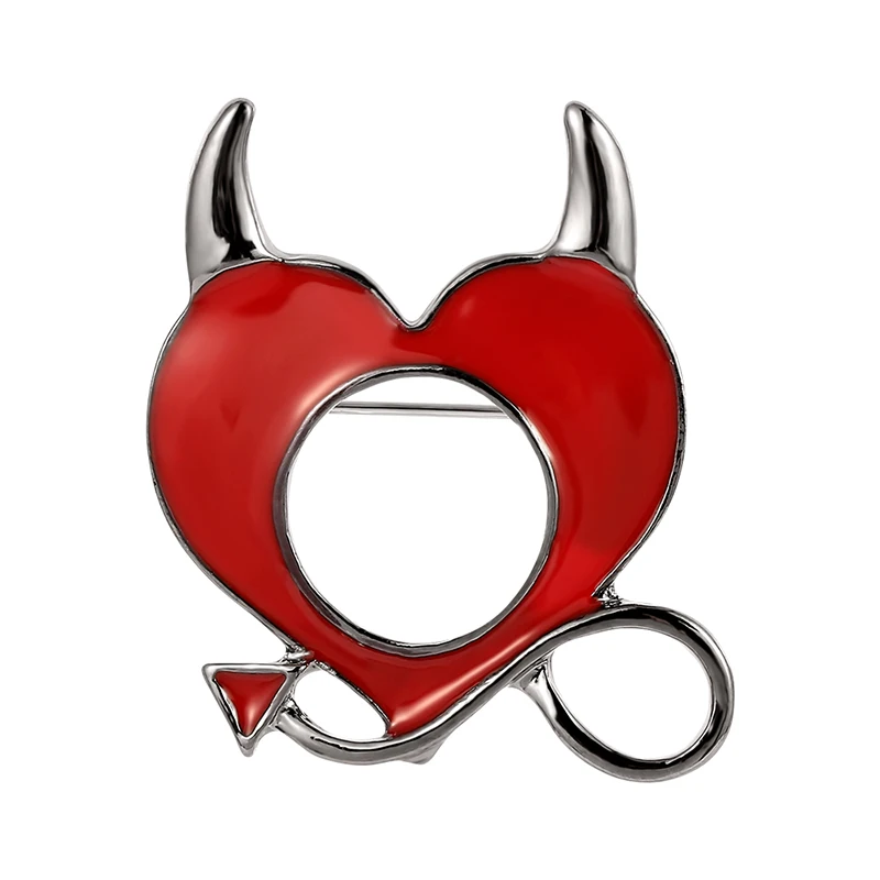 Брошь в форме сердца булавка с эмалью Красного дьявола головой быка на воротнике