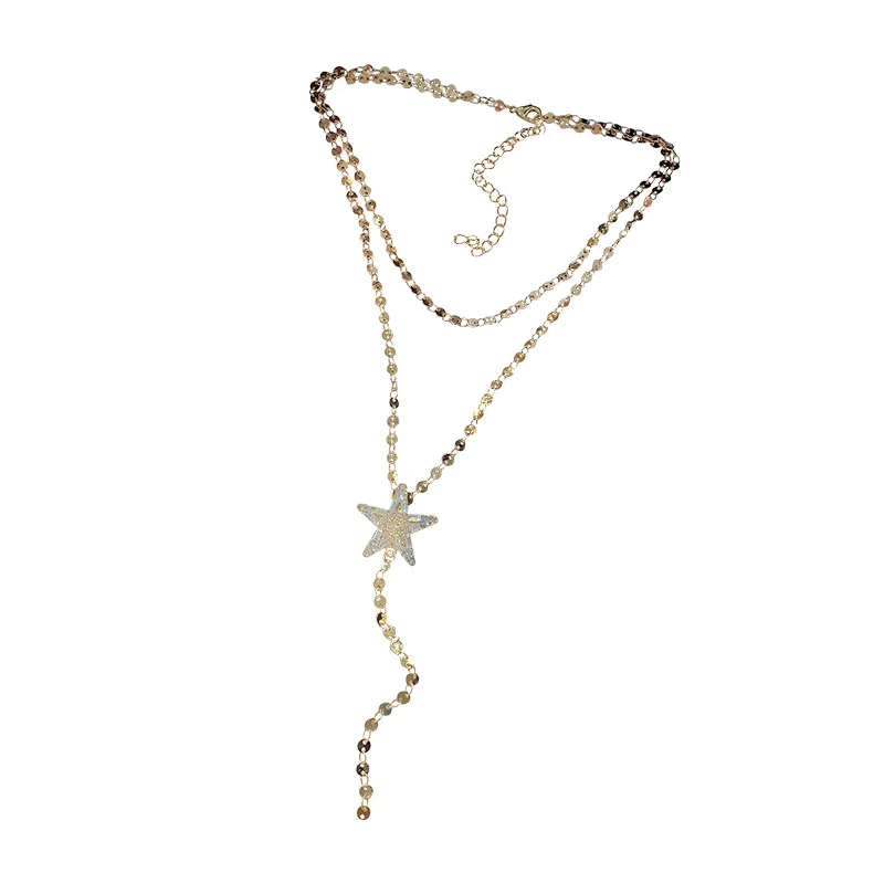 

Super Flash Rhinestone Star Pendant Good Luck Women's Necklace Punk Simple Style Charm Woman Neck Necklace Jewelry Jewelry
