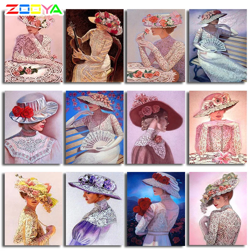 

ZOOYA Diamond Painting Lady Beauty Girl Diamond Embroidery Pattern Rhinestones Full Drill Kit Decor Set Needlework Mosaic RF814