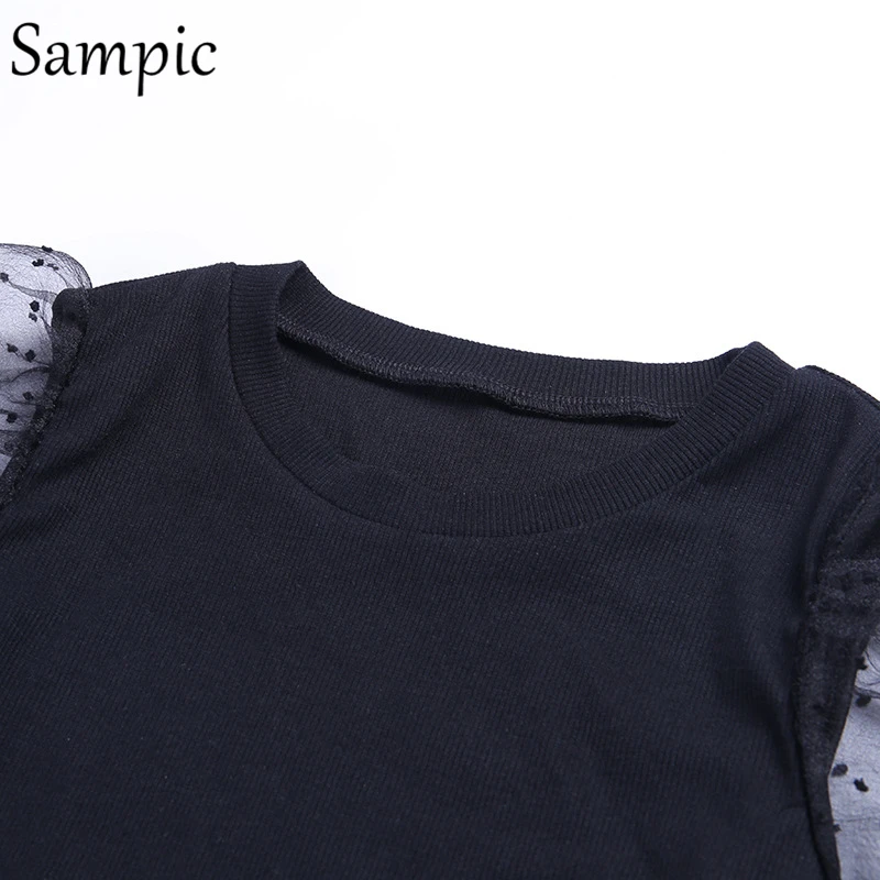 

Sampic sexy woman transparent mesh skinny bodysuit tops o neck casual autumn summer bodysuit 2019